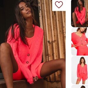 NWOT Volcom Cardigan Beach Sweater Electric Coral Size Medium